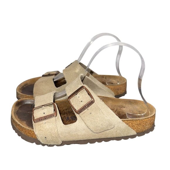 Birkenstock Arizona Suede Leather Taupe Strap Sandals Womens Sz 37 US 6 Slip On - Picture 1 of 8